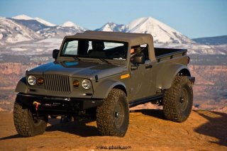 Mopar revealed the Jeep Nukizer 715 image vehicle at the 44th annual Easter Jeep Safari in Moab, Utah.  The Jeep Nukizer 715 is an all-purpose truck that pays homage to the beloved military-only Kaiser M-715 truck.  With a military-issue Jeep J8 four-door, the Mopar team converted the vehicle into a pickup body style by adding an aftermarket AEV Brute pickup box built for a TJ.  To increase the size of the vehicle, the wheelbase is stretched to 124 inches from 116 inches.  Enforcing the brand’s iconic M-715 is a new front clip produced in carbon fiber that re-creates the characteristic forward slant of the M-715 truck.  To top it off, Bestop provided a unique soft top which artfully captures all of the quirks of the original.