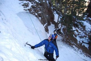 Frank Ledwell, JPFreek Editor, begins his ascent of an ice spire