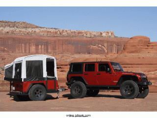 Jeep and Mopar are the first in the industry to offer off-road camper trailers. ÊFor hard-core off-road enthusiasts, the Jeep Extreme Trail Edition camper ups the ante with a heavier frame, 35-inch BF Goodrich Mud Terrain tires, 15 inches of ground clearance, full underbody skid plate, high mounted fenders, and available 360-degree axis pintle hitch. ÊThe MSRP for the Jeep Extreme Trail Edition camper is $11,995.