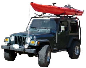 Jeep roofrack carrying a kayak.