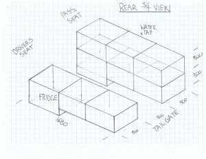 The design for the cabinets in the rear of my JK created by my Dad and I