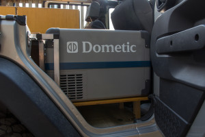 Dometic 35L fridge mounted permanently in the Jeep