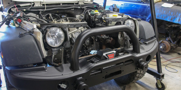 Test fitting the Warn Zeon 10-S and AEV Front bumper