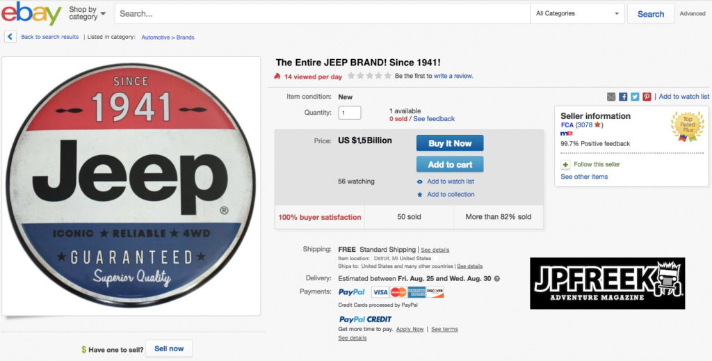 JPFreek Fake Jeep Brand eBay Listing