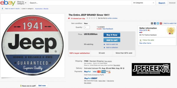 JPFreek Fake Jeep Brand eBay Listing